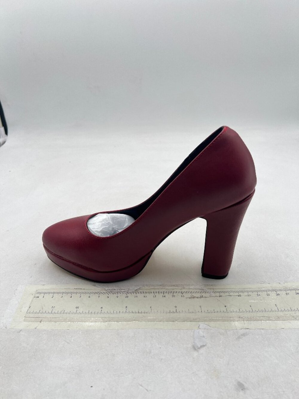 miss left Burgundy Platform Almond Toe Classic Slip On Block High Heels Pumps